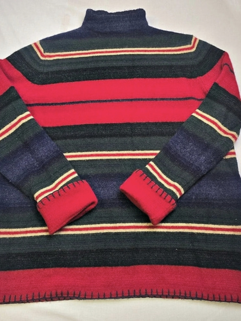 Ralph Lauren 100%  Lambs Wool Serape Striped Mock Turtleneck Sweater L VTG